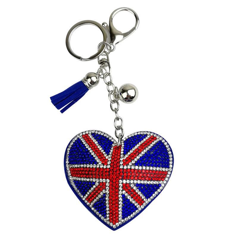 Wholesale Velvet, British and American Flag, Peach Heart Keychain